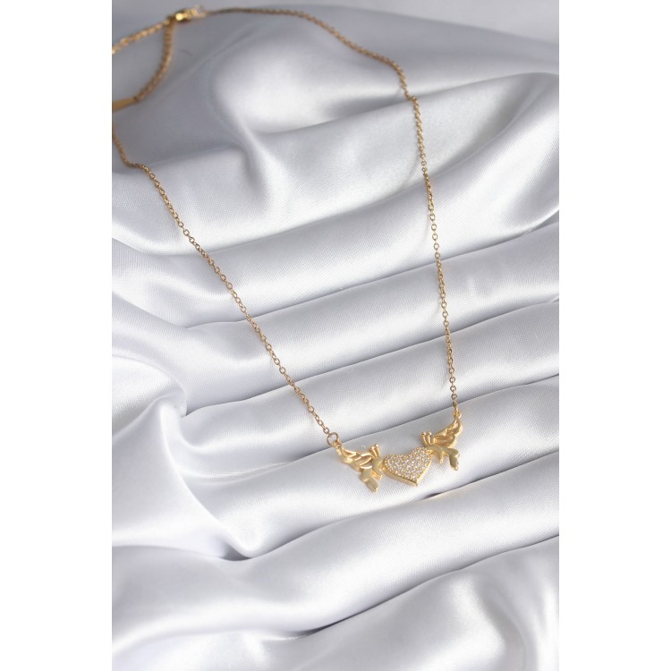 316L Steel Gold-Colored Zircon Stone Winged Heart Model Women's Necklace - TJ-BKO8290