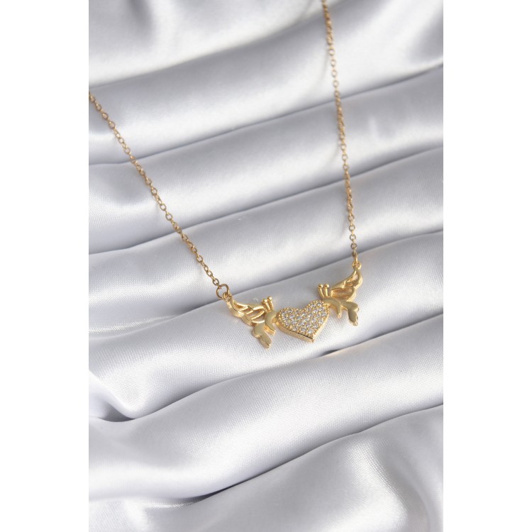 316L Steel Gold-Colored Zircon Stone Winged Heart Model Women's Necklace - TJ-BKO8290 316L Steel Gold-Colored Zircon Stone Winged Heart Model Women's Necklace - TJ-BKO8290