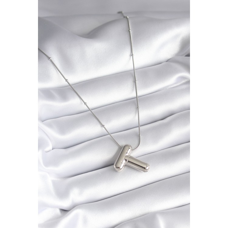 316L Stainless Steel Silver-Colored Bubble "T" Letter Model Women's Necklace - TJ-BKO8295