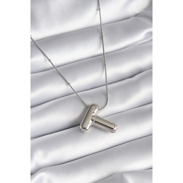 316L Stainless Steel Silver-Colored Bubble "T" Letter Model Women's Necklace - TJ-BKO8295 316L Stainless Steel Silver-Colored Bubble "T" Letter Model Women's Necklace - TJ-BKO8295