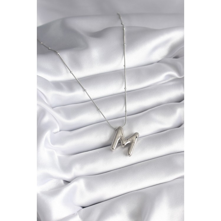 316L Stainless Steel Silver-Colored Bubble "M" Letter Model Women's Necklace - TJ-BKO8307