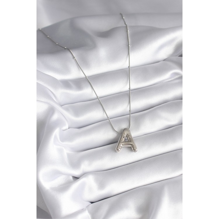 316L Stainless Steel Silver-Colored Bubble "A" Letter Model Women's Necklace - TJ-BKO8308