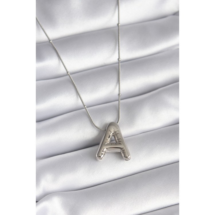 316L Stainless Steel Silver-Colored Bubble "A" Letter Model Women's Necklace - TJ-BKO8308 316L Stainless Steel Silver-Colored Bubble "A" Letter Model Women's Necklace - TJ-BKO8308