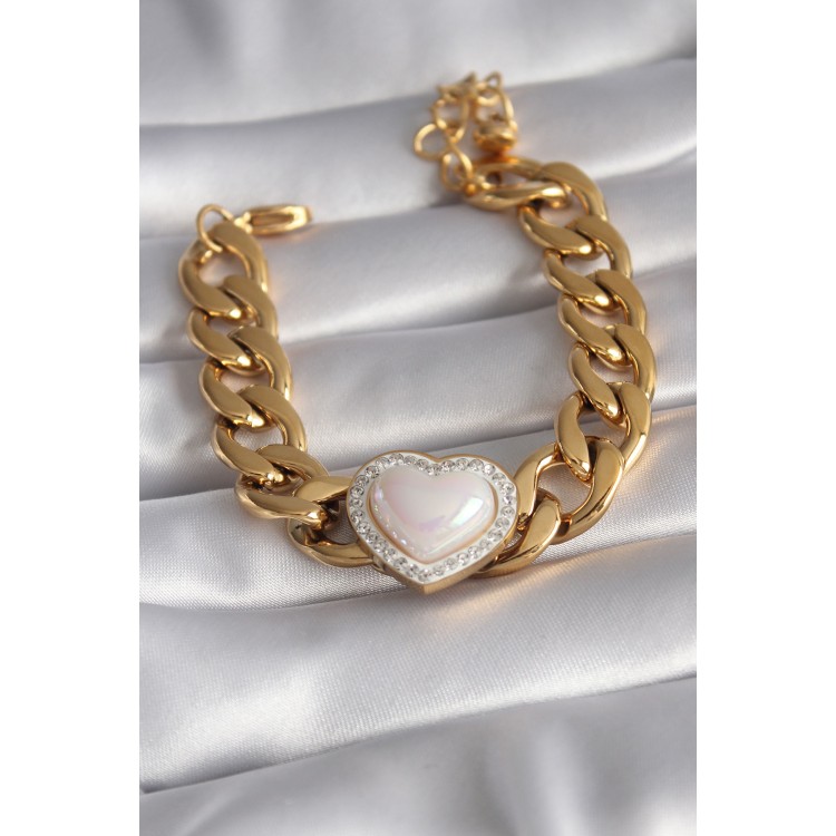 316L Steel Gold Pink 3D Heart Model Zircon Stone Women's Bracelet - TJ-BB5923 316L Steel Gold Pink 3D Heart Model Zircon Stone Women's Bracelet - TJ-BB5923