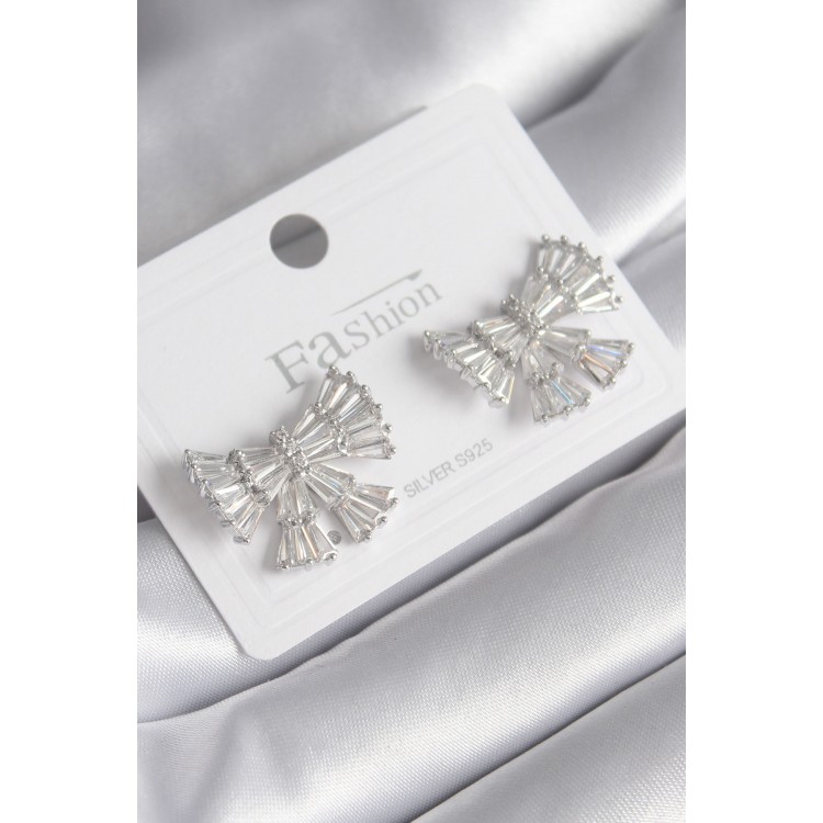 Rice Silver Color Zircon Stone Ribbon Model Women's Earrings - TJ-BKP8600 Rice Silver Color Zircon Stone Ribbon Model Women's Earrings - TJ-BKP8600