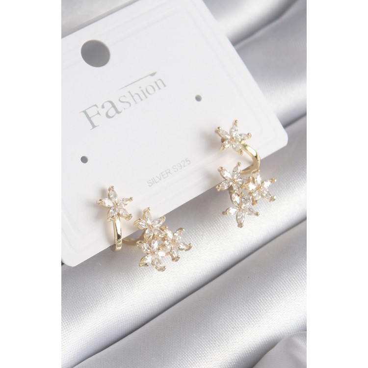 Gold-Colored Zircon Stone Flower Design Women's Earrings - TJ-BKP8605 Gold-Colored Zircon Stone Flower Design Women's Earrings - TJ-BKP8605