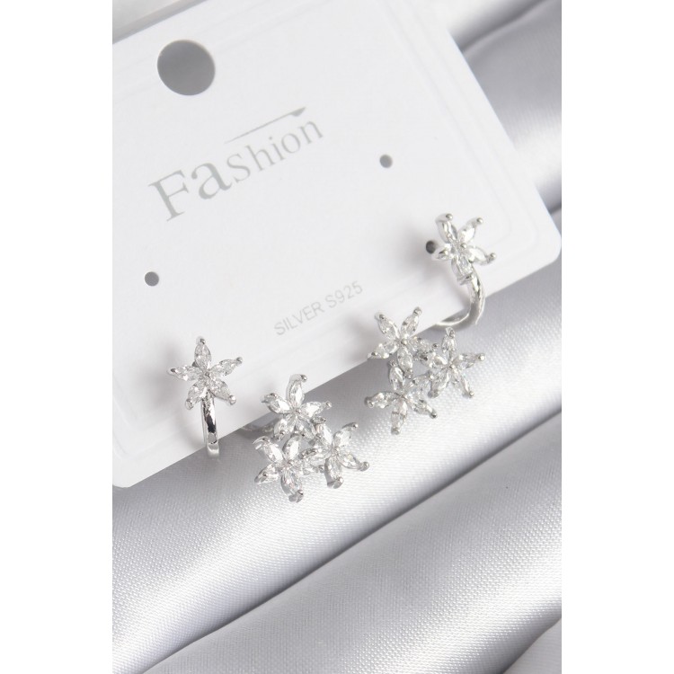 Silver-Tone Zircon Stone Flower Design Women's Earrings - TJ-BKP8606