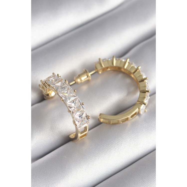 Gold-Colored Zircon Stone Hoop Earrings for Women - TJ-BKP8609 Gold-Colored Zircon Stone Hoop Earrings for Women - TJ-BKP8609
