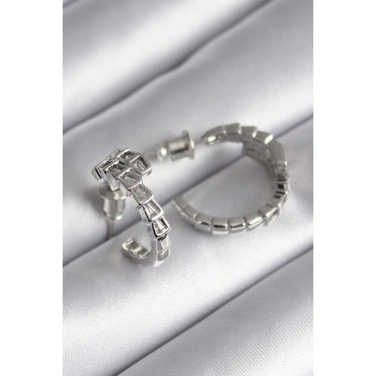 Silver-Colored Zircon Stone Snake-Shaped Women's Earrings - TJ-BKP8624