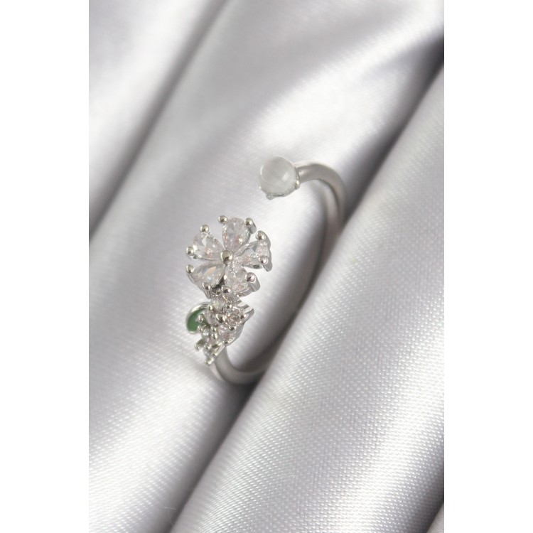 Rice Silver Color Zircon Stone Flower Model Women's Ring - TJ-BYK3048 Rice Silver Color Zircon Stone Flower Model Women's Ring - TJ-BYK3048