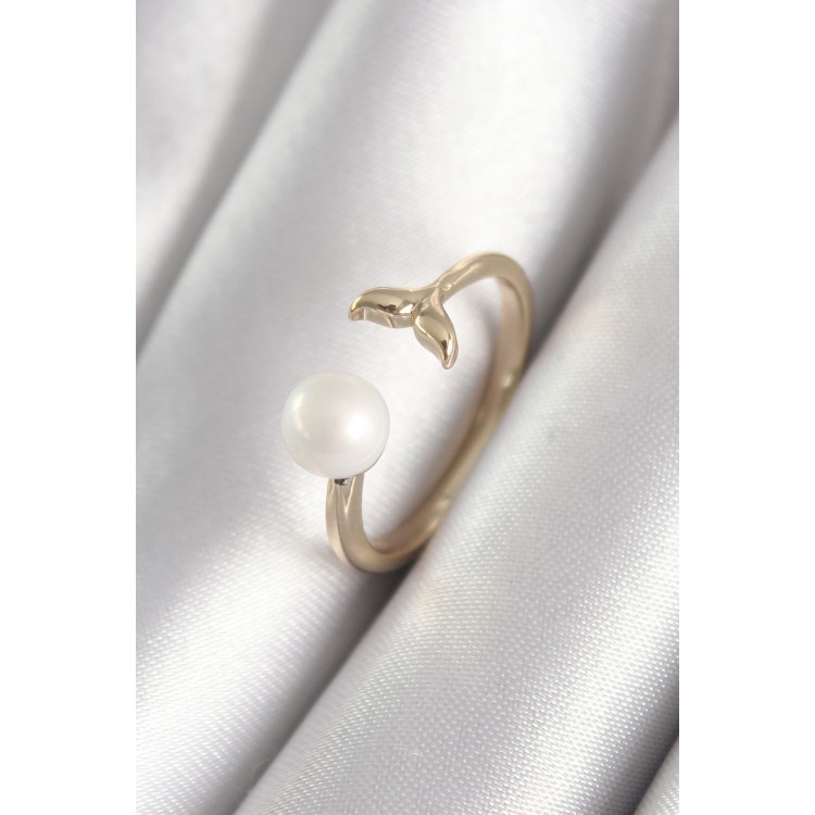 Gold-Colored Pearl Top Figure Fish Tail Model Women's Ring - TJ-BYK3076 Gold-Colored Pearl Top Figure Fish Tail Model Women's Ring - TJ-BYK3076