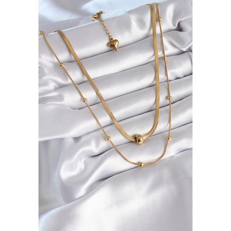316L Steel Gold Color Italian Chain Model Bead Detail Women's Necklace - TJ-BKO8312