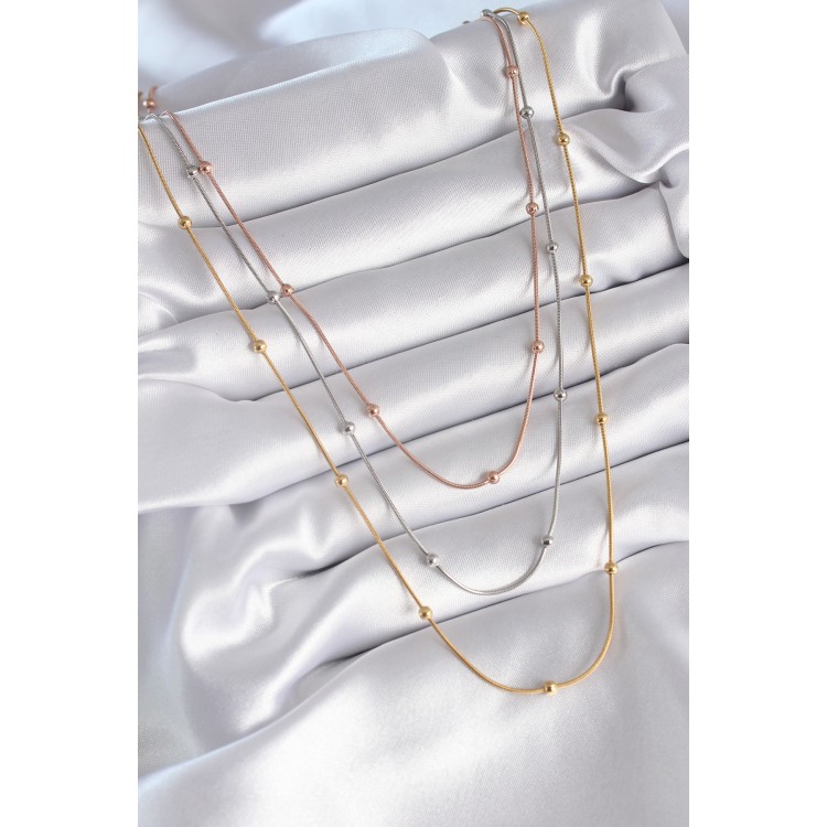 316L Steel Mixed Color 3-Piece Bead Detail Women's Necklace - TJ-BKO8314