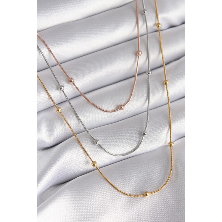 316L Steel Mixed Color 3-Piece Bead Detail Women's Necklace - TJ-BKO8314 316L Steel Mixed Color 3-Piece Bead Detail Women's Necklace - TJ-BKO8314