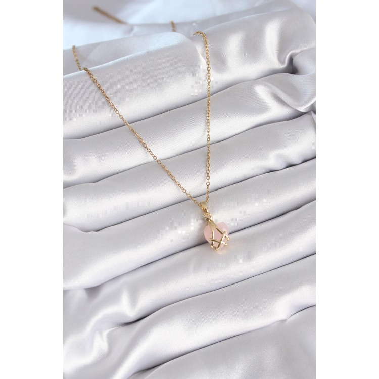 316L Steel Gold Color Pink Heart Model Women's Necklace - TJ-BKO8317