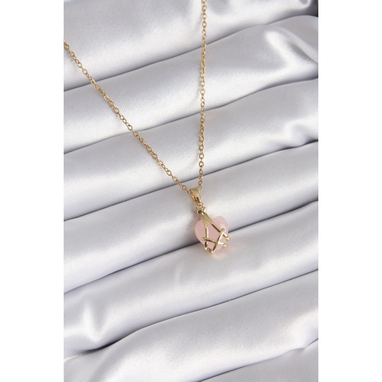316L Steel Gold Color Pink Heart Model Women's Necklace - TJ-BKO8317 316L Steel Gold Color Pink Heart Model Women's Necklace - TJ-BKO8317