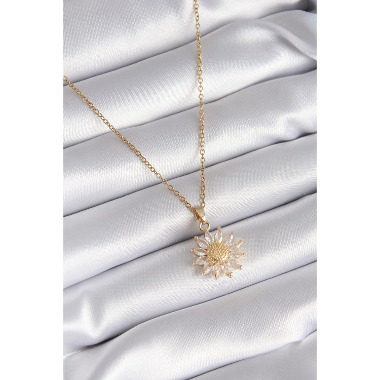 316L Steel Gold-Colored Zircon Stone Daisy Model Women's Necklace - TJ-BKO8321 316L Steel Gold-Colored Zircon Stone Daisy Model Women's Necklace - TJ-BKO8321