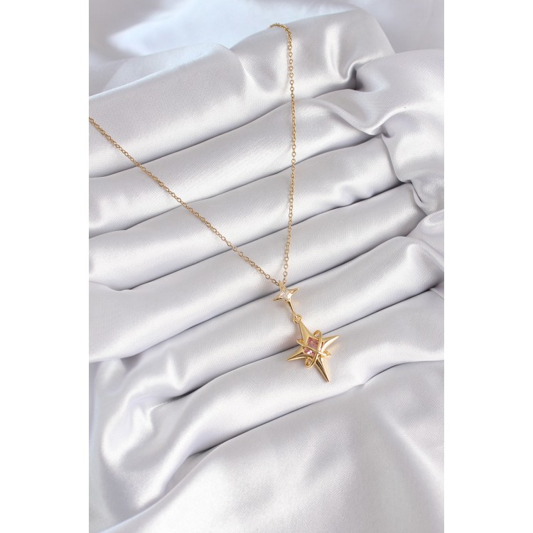 316L Steel Gold-Colored Zircon Stone North Star Model Women's Necklace - TJ-BKO8331
