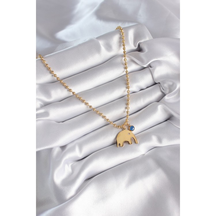 316L Steel Gold Color Top Chain Model Elephant Figure Evil Eye Bead Detail Women's Necklace - TJ-BKO8342