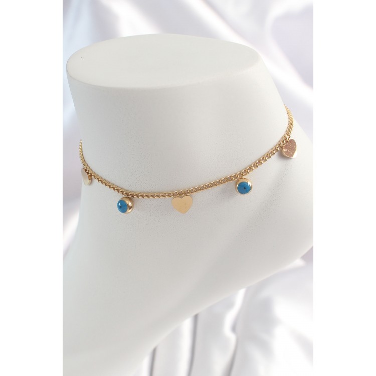 316L Stainless Steel Gold Color Chain Model Heart Figure Evil Eye Bead Detail Women's Necklace - TJ-HH1528 316L Stainless Steel Gold Color Chain Model Heart Figure Evil Eye Bead Detail Women's Necklace - TJ-HH1528