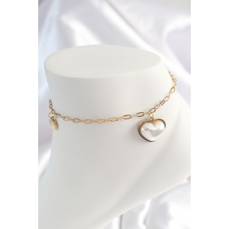 316L Steel Gold Color Chain Model 3D Pearl Heart Model Women's Necklace - TJ-HH1530 316L Steel Gold Color Chain Model 3D Pearl Heart Model Women's Necklace - TJ-HH1530