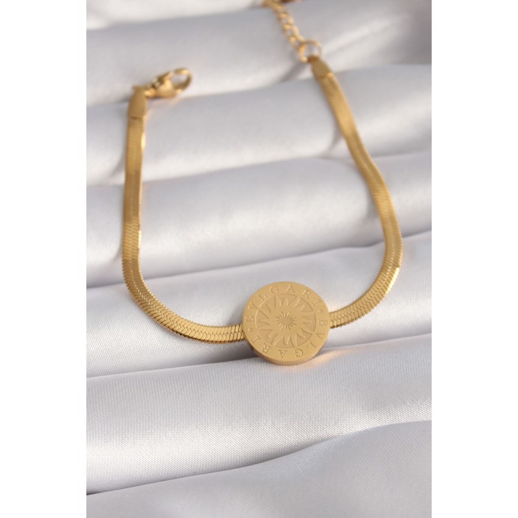 316L Steel Gold Color Italian Chain Model Engraved Medallion Figure Women's Bracelet - TJ-BB5933