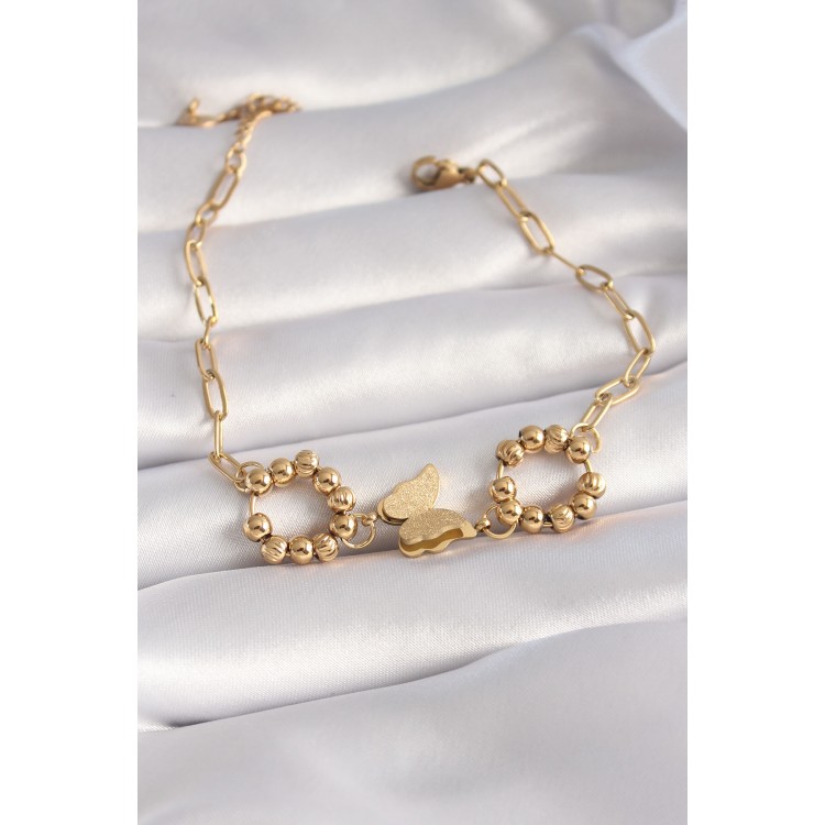 316L Steel Gold Color Glitter Butterfly Figure Women's Bracelet - TJ-BB5944