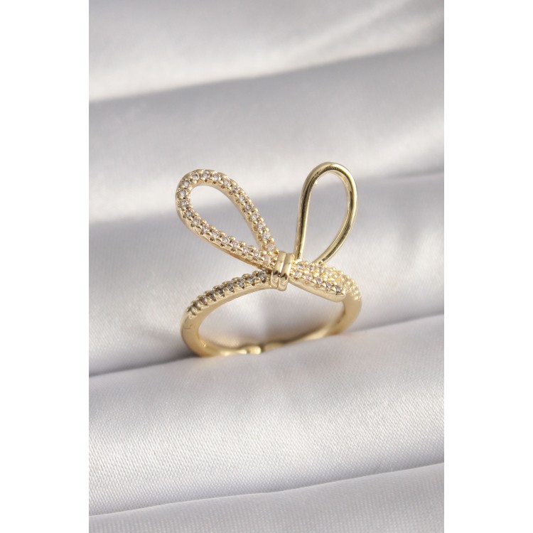 Gold-Colored Zircon Stone Knot Design Women's Ring - TJ-BYK3085 Gold-Colored Zircon Stone Knot Design Women's Ring - TJ-BYK3085