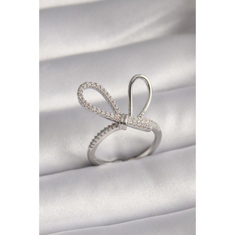 Silver-Colored Zircon Stone Knot Design Women's Ring - TJ-BYK3086
