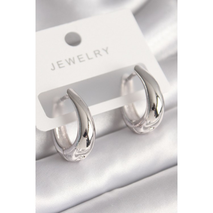 Silver-Colored Rice-Shaped Hoop Earrings for Women - TJ-BKP8674 Silver-Colored Rice-Shaped Hoop Earrings for Women - TJ-BKP8674