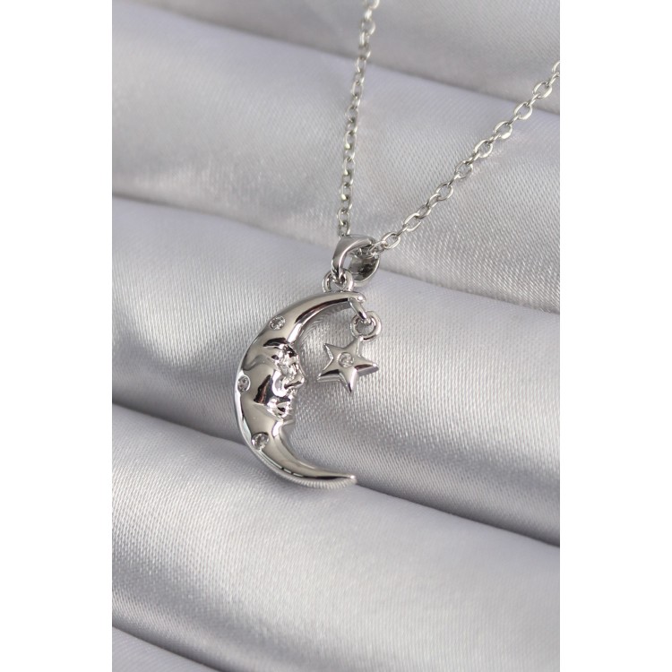 316L Steel Silver Color Zircon Stone Crescent Moon Model Women's Necklace - TJ-BKO8345 316L Steel Silver Color Zircon Stone Crescent Moon Model Women's Necklace - TJ-BKO8345