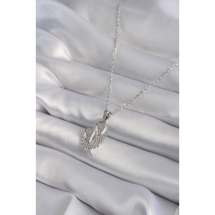 316L Steel Silver-Colored Zircon Stone Wing Model Women's Necklace - TJ-BKO8347
