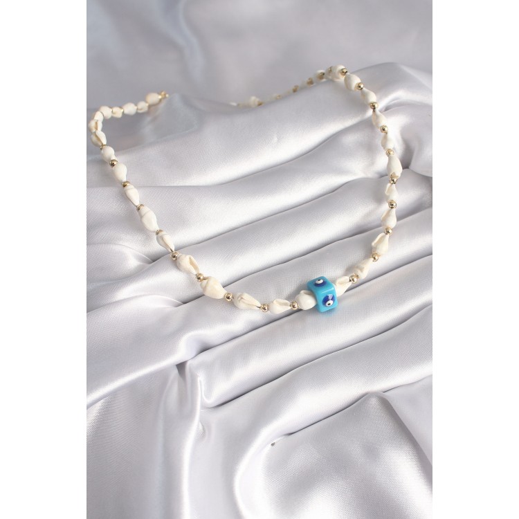 White Seashell Model Nazar Bead Figure Women's Necklace - TJ-BKO8369