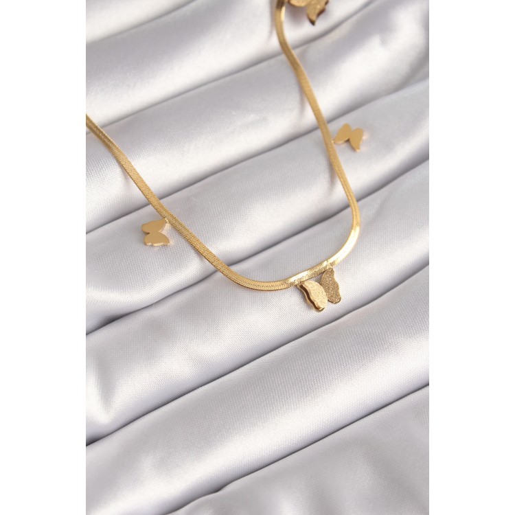 316L Steel Gold Color Italian Chain with Butterfly Figure Women's Necklace - TJ-BKO8439