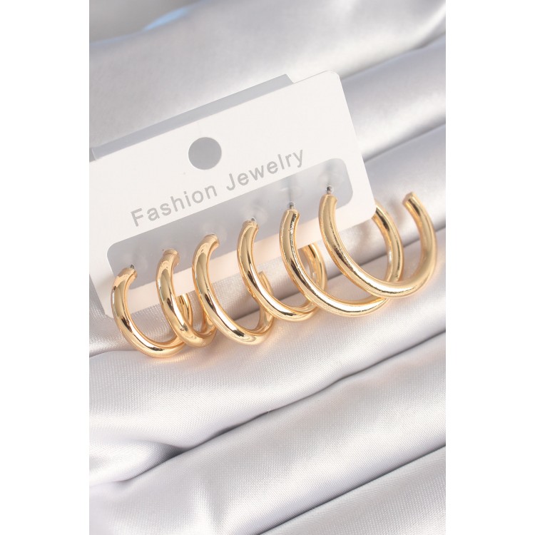 Gold-Colored Hoop Earrings Set for Women - TJ-BKP8769 Gold-Colored Hoop Earrings Set for Women - TJ-BKP8769