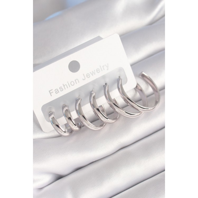 Rice Silver Color Flat Hoop Model Women's Earring Set - TJ-BKP8776 Rice Silver Color Flat Hoop Model Women's Earring Set - TJ-BKP8776