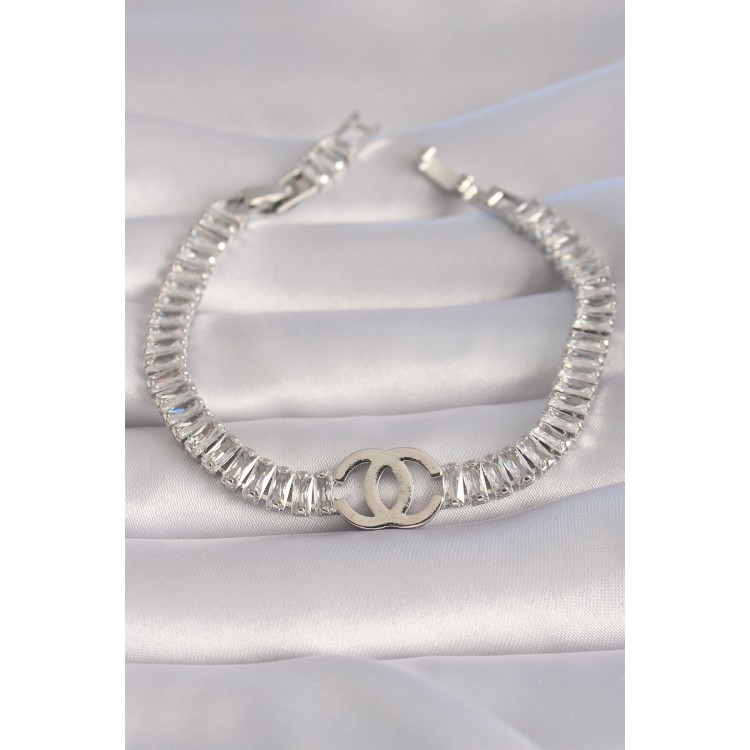 Silver-Colored Zircon Stone Waterway Model VIP Series Women's Bracelet - TJ-BB5984