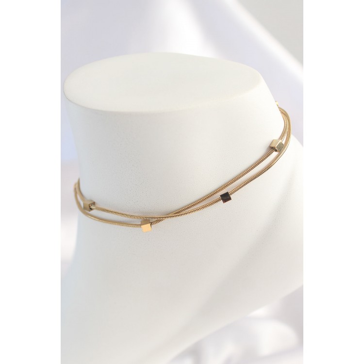 316L Steel Gold Color 2-Piece Minimal Square Model Women's Anklet - TJ-HH1548