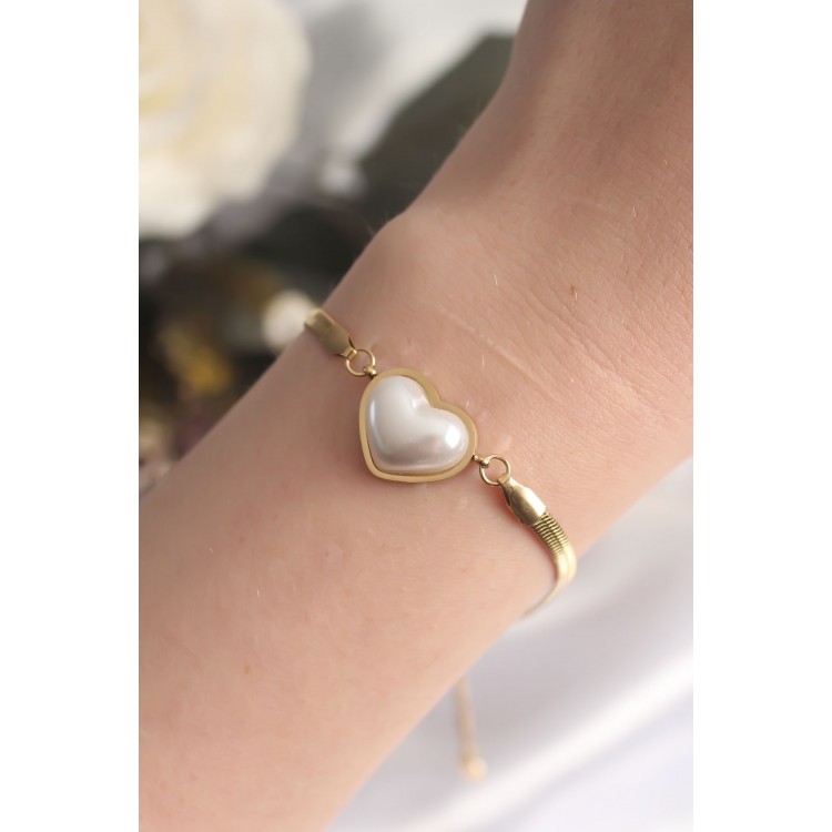 316L Steel Gold-Colored Domed Heart Women's Bracelet - TJ-BB6014