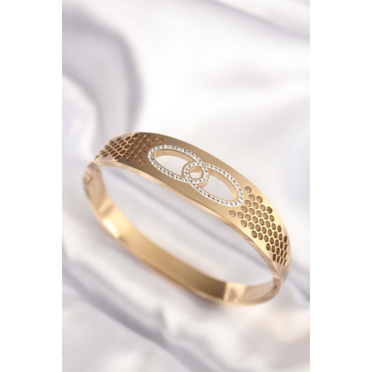 316L Steel Gold Color Zircon Stone Women's Cuff Bracelet - TJ-BB6022 316L Steel Gold Color Zircon Stone Women's Cuff Bracelet - TJ-BB6022