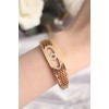 316L Steel Gold Color Zircon Stone Women's Cuff Bracelet - TJ-BB6022
