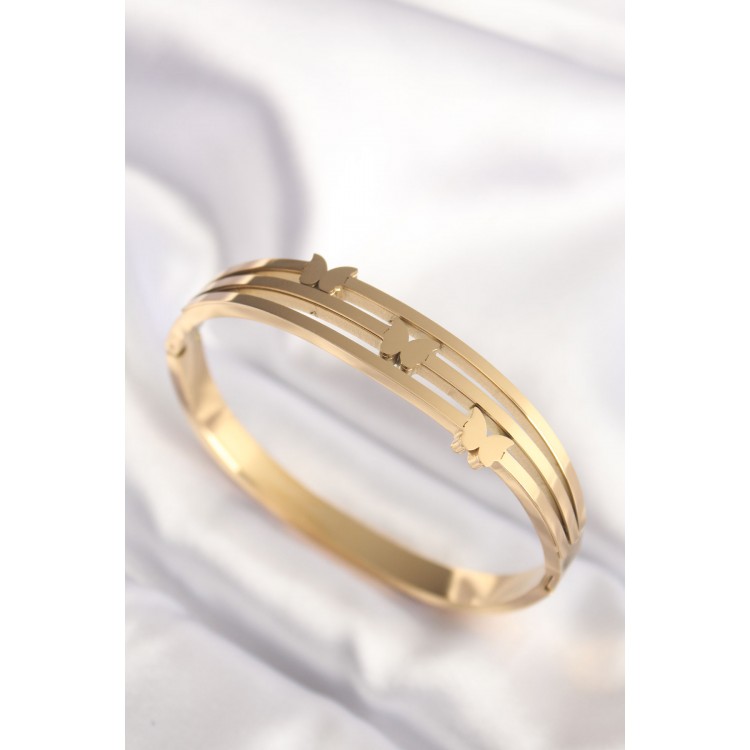 316L Stainless Steel Butterfly Gold Color Women's Cuff Bracelet - TJ-BB6023 316L Stainless Steel Butterfly Gold Color Women's Cuff Bracelet - TJ-BB6023