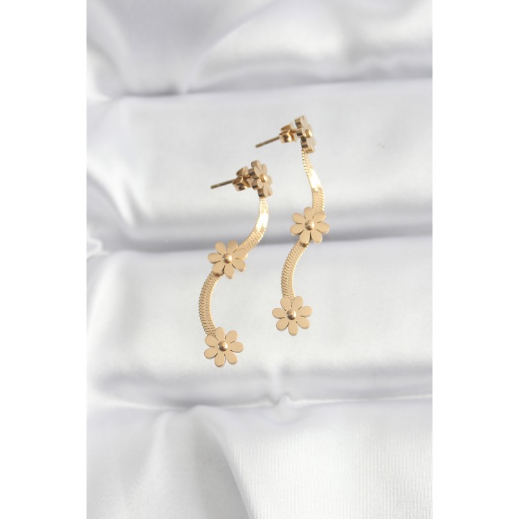 316L Steel Gold Color Italian Chain Daisy Earrings - TJ-BKP8801