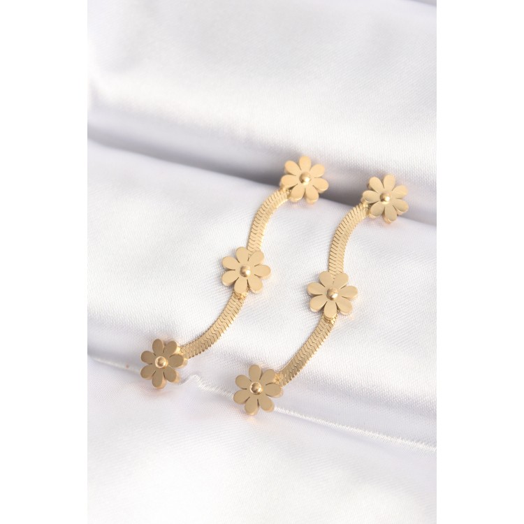 316L Steel Gold Color Italian Chain Daisy Earrings - TJ-BKP8801