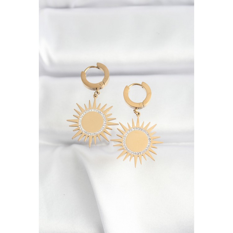 316L Stainless Steel Gold-Tone Stone Sun Design Earrings - TJ-BKP8803