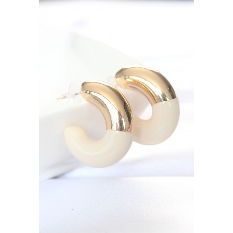 CCB Cream Gold Double Color Earrings - TJ-BKP8870