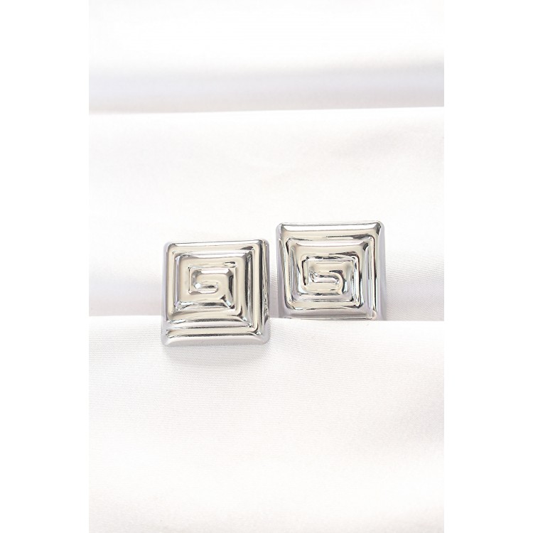Brass Silver Color Square Shape Earrings - TJ-BKP8880 Brass Silver Color Square Shape Earrings - TJ-BKP8880