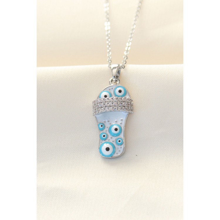 316L Chain Steel Zircon Stone Silver Color Evil Eye Beaded Slipper Necklace - TJ-BKO8495 316L Chain Steel Zircon Stone Silver Color Evil Eye Beaded Slipper Necklace - TJ-BKO8495