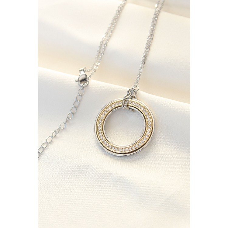 316L Stainless Steel Zircon Stone Two-Tone Tiffany Necklace - TJ-BKO8503