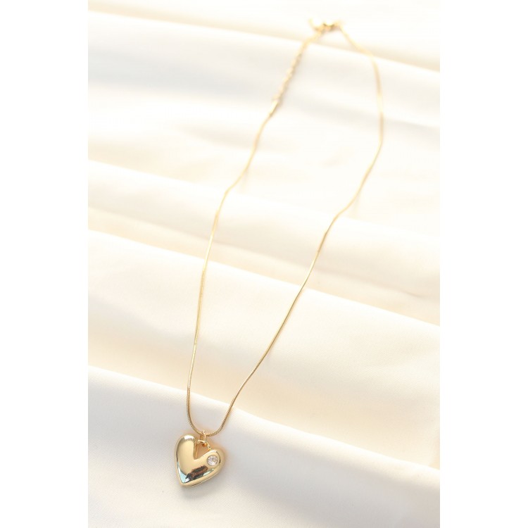 316L Steel Gold Color Single Stone Heart Necklace - TJ-BKO8508